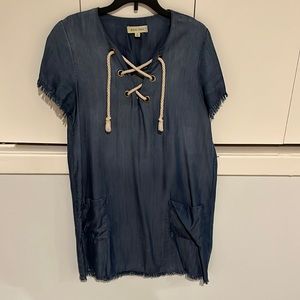 Denim looking dress w fringe